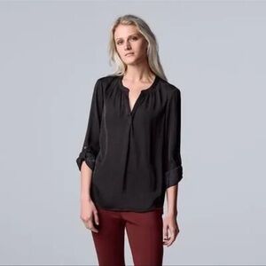 Women's Simply Vera Vera Wang Roll-Tab Sleeve Popover Blouse, Size: Small, Black